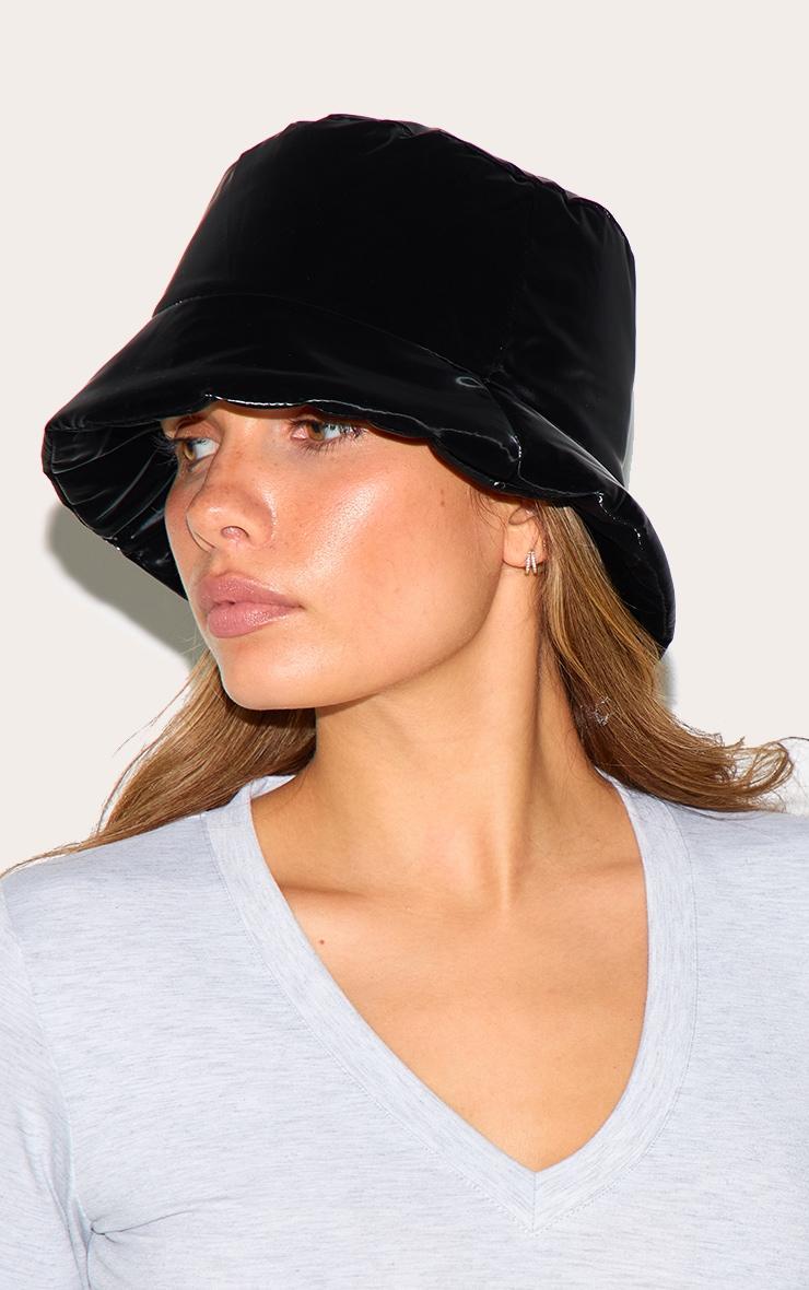 Black Shiny Nylon Bucket Hat Product Image