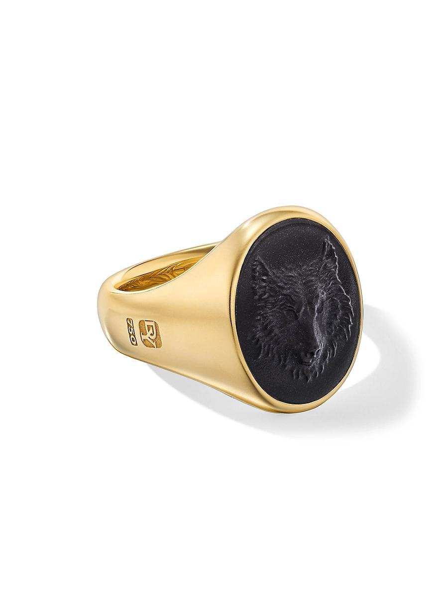 Mens Petrvs Wolf Signet Ring in 18K Yellow Gold Product Image