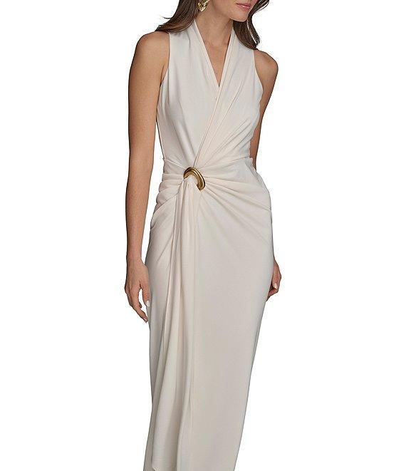 Donna Karan V-Neck Knot Front Sheath Dress Product Image