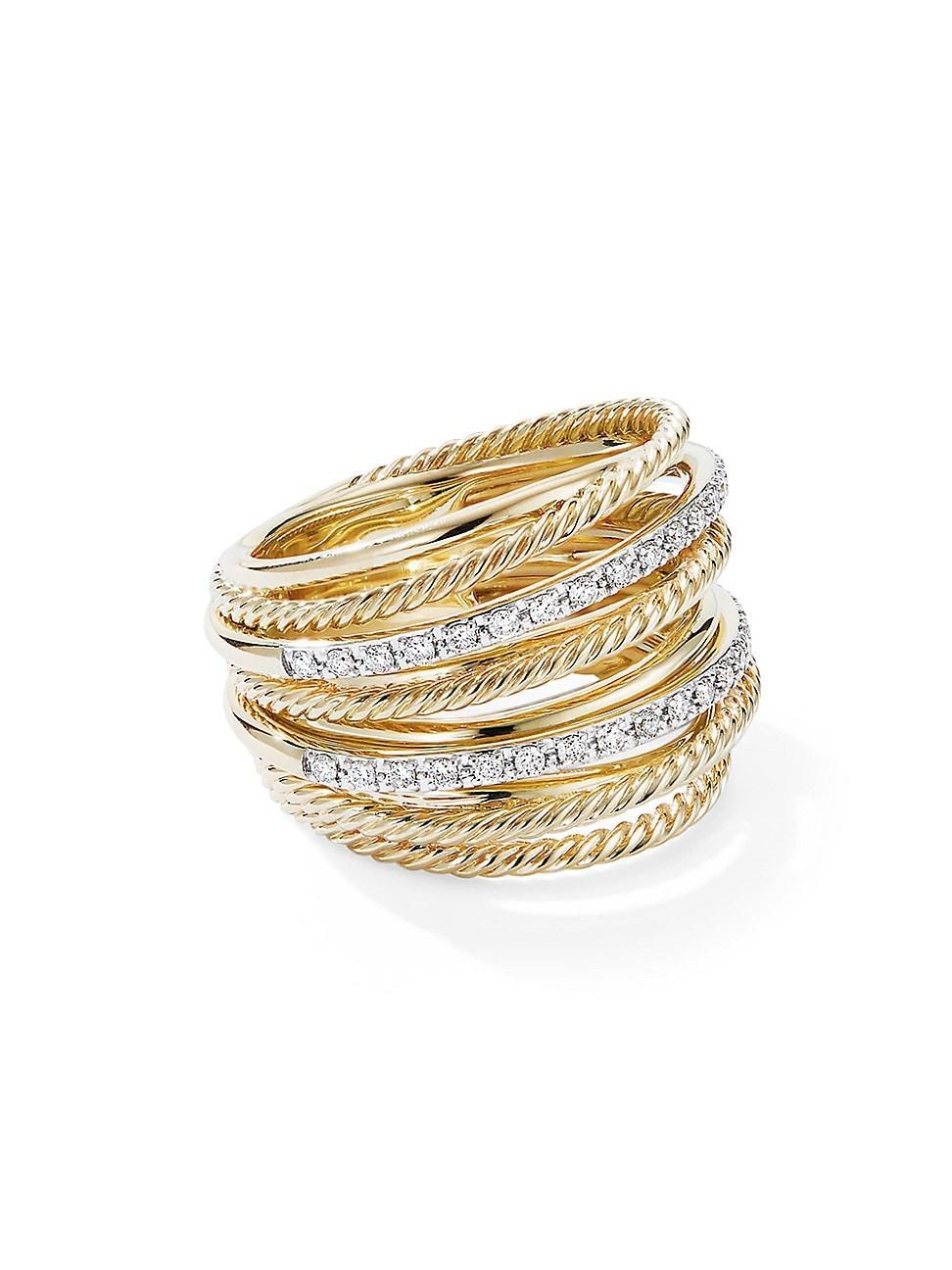 Womens Crossover 18K Gold & Pav Diamond Wide Ring Product Image