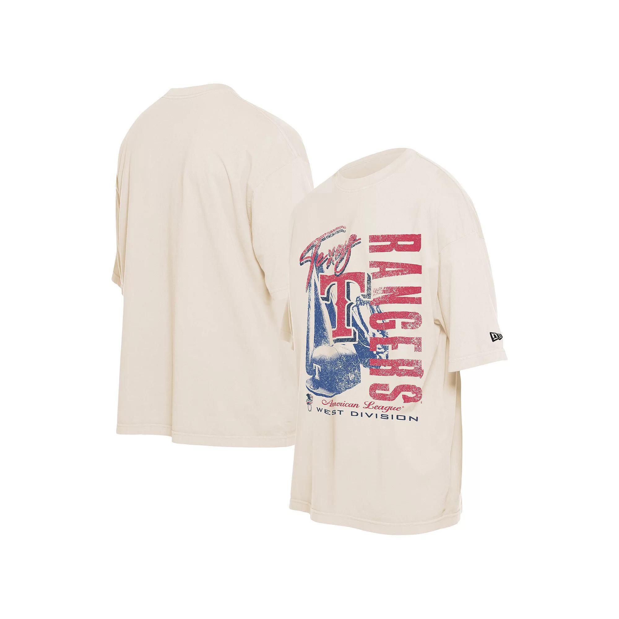 Men's New Era Cream Texas Rangers Cooperstown Collection Oversized Throwback Distressed T-Shirt, Size: 2XL, Beige Product Image