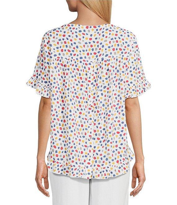 Multiples Printed Slub Crinkle Scoop Neck 3/4 Sleeve Hi-Low Hem Ruffle Top Product Image