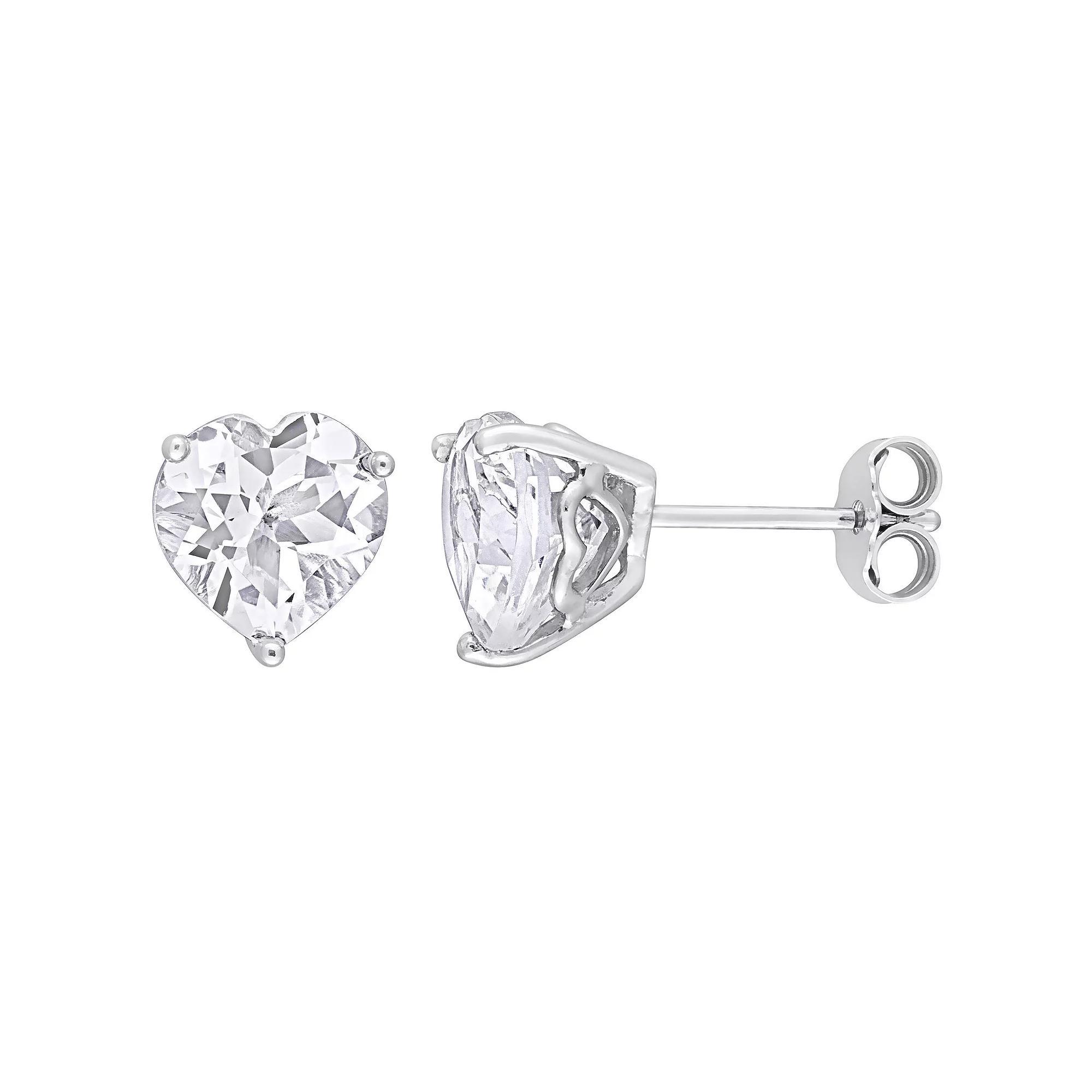 Stella Grace Sterling Silver & Gemstone Heart Stud Earrings, Womens, White Topaz Product Image
