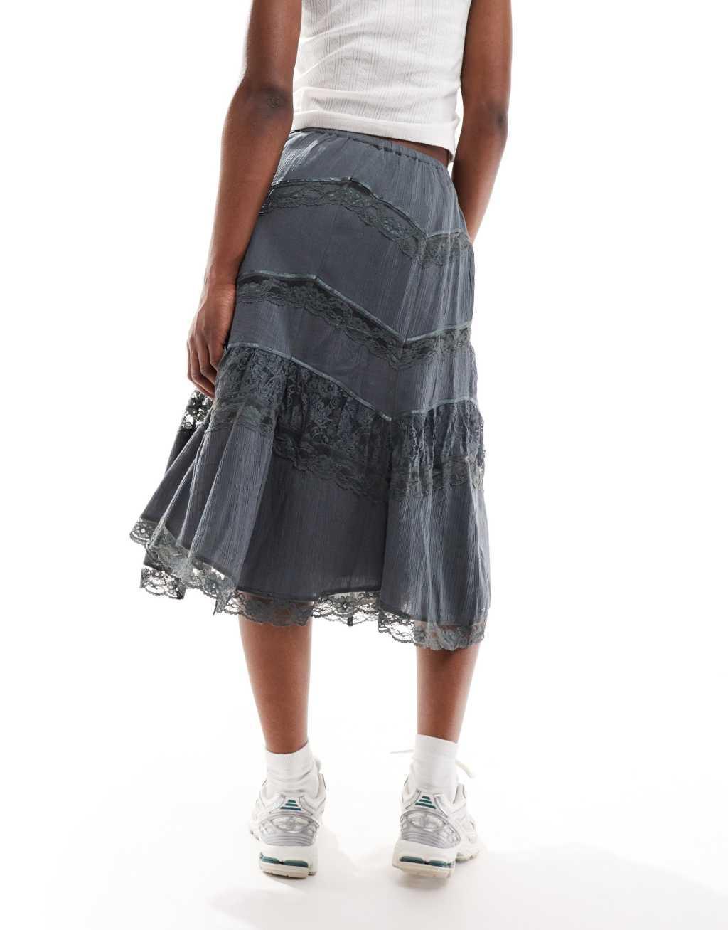 Reclaimed Vintage western skirt with lace inserts Product Image