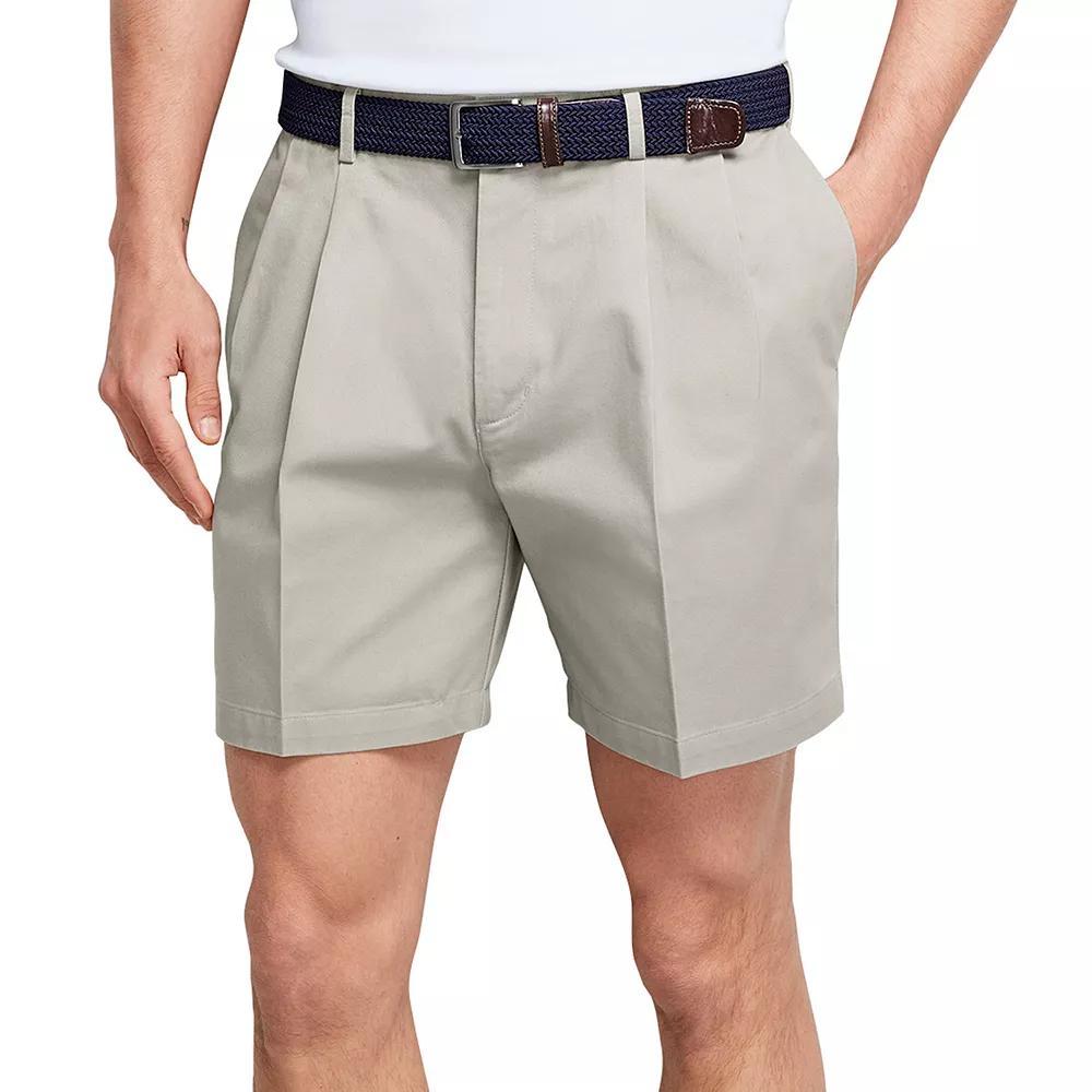 Men's Lands' End Comfort Waist 6-inch No-Iron Pleated Chino Shorts, Size: 42, Light Grey Product Image