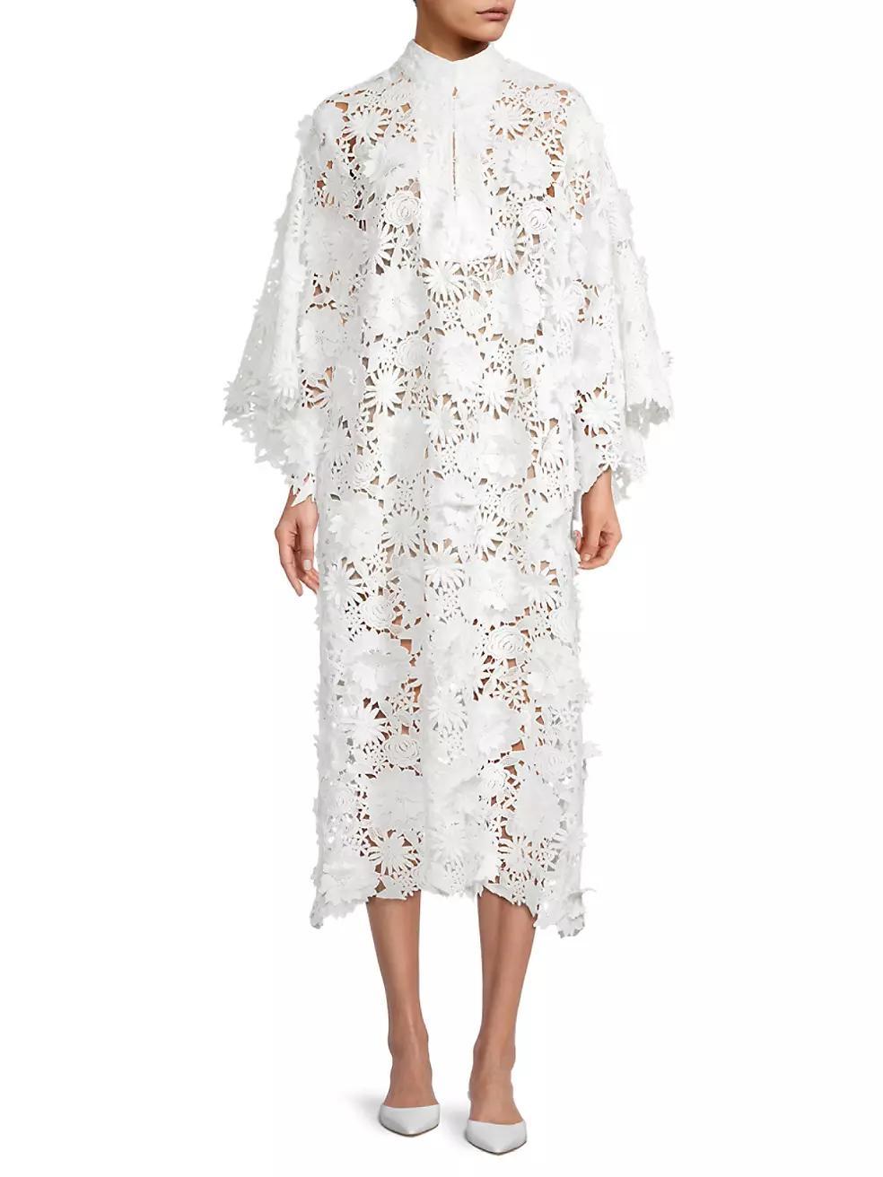 Floral-Lace Caftan Midi-Dress Product Image