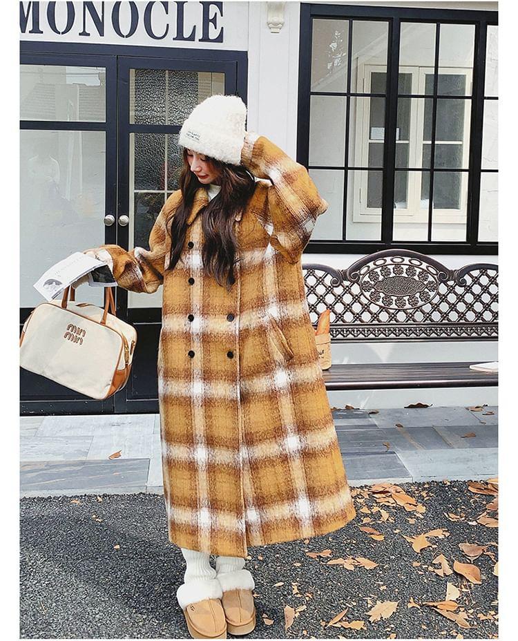 Plaid Midi Double-Breasted Coat Product Image