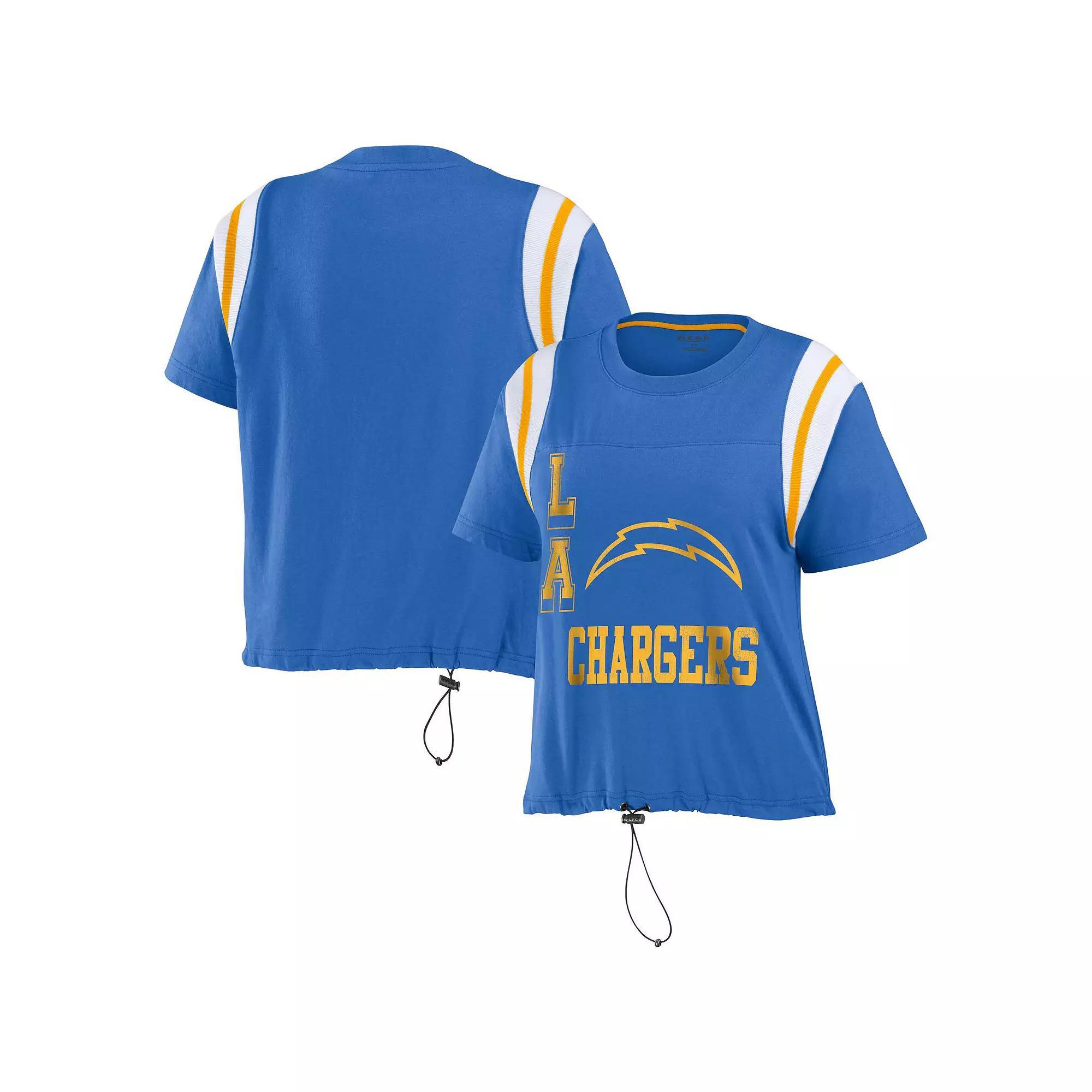 Women's WEAR by Erin Andrews Powder Blue Los Angeles Chargers Cinched Colorblock T-Shirt,  Product Image