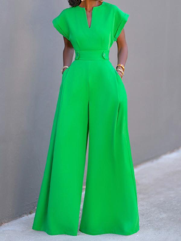 Cap Sleeve Wide Leg Solid Color Jumpsuits Product Image