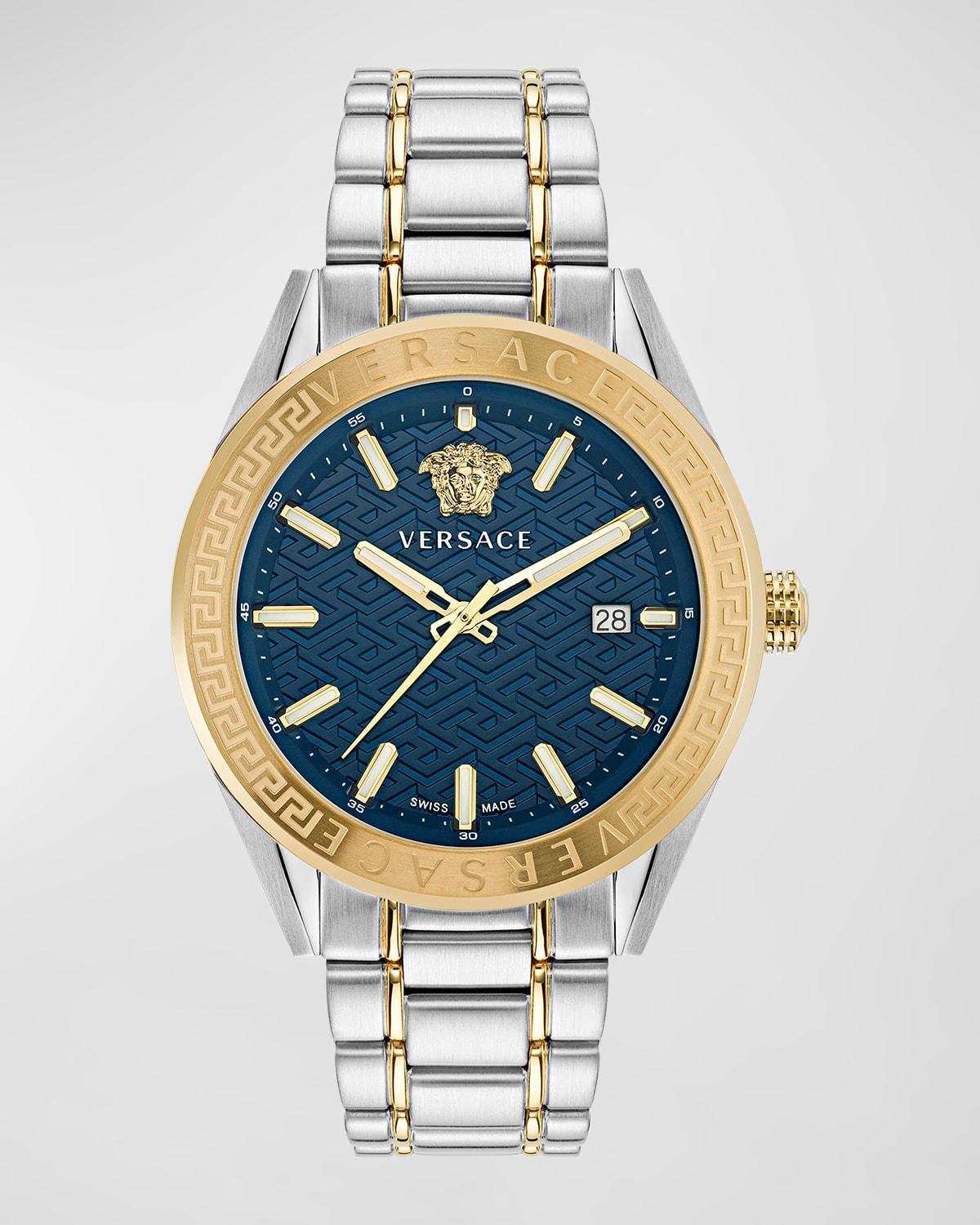 Versace Mens V-Code Analog Two Tone Stainless Steel Blue Dial Watch Product Image