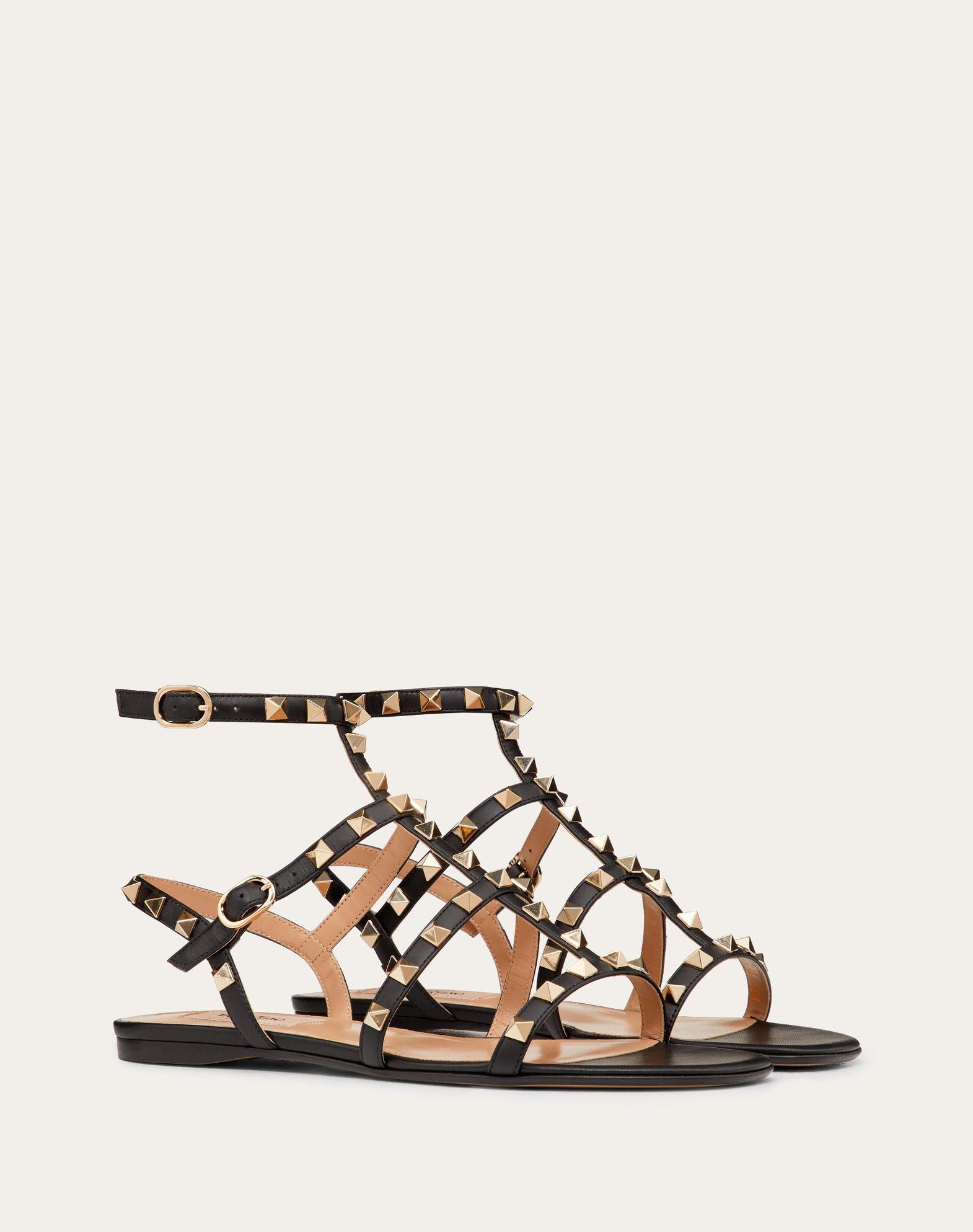 Rockstud Flat Calfskin Sandal With Straps Product Image