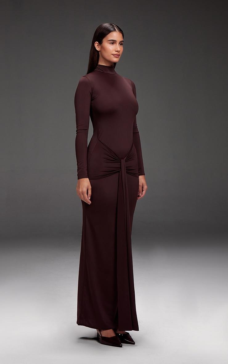 Chocolate Matte Sculpt Wrap Maxi Dress Product Image