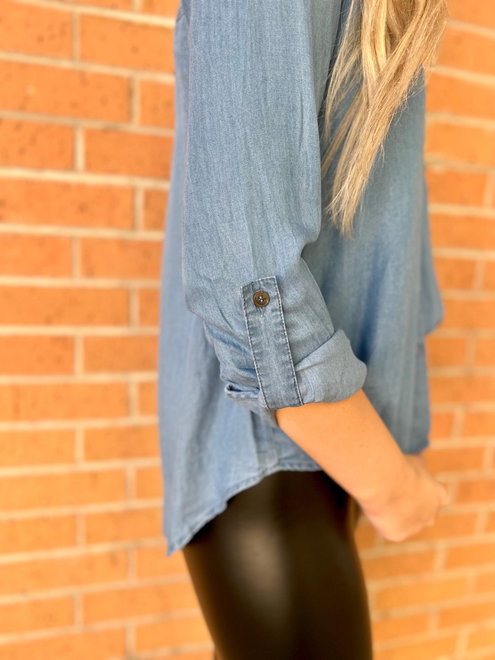 Chambray Rolled Tab Sleeve Top* Product Image