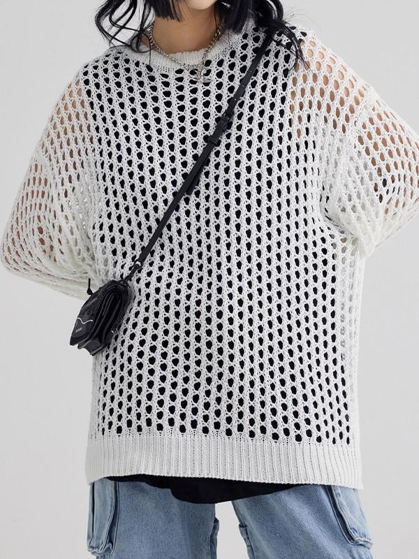 Oversized Crochet Open Knit Top Product Image