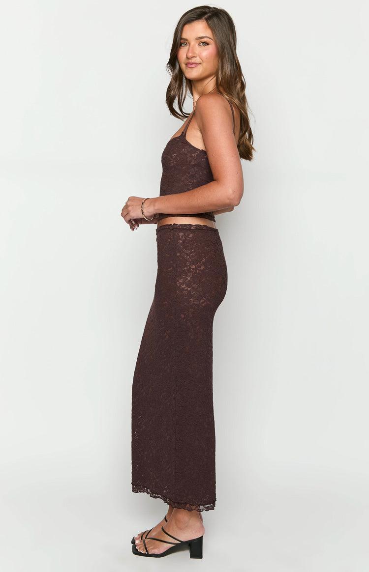Willow Brown Lace Midi Skirt Product Image