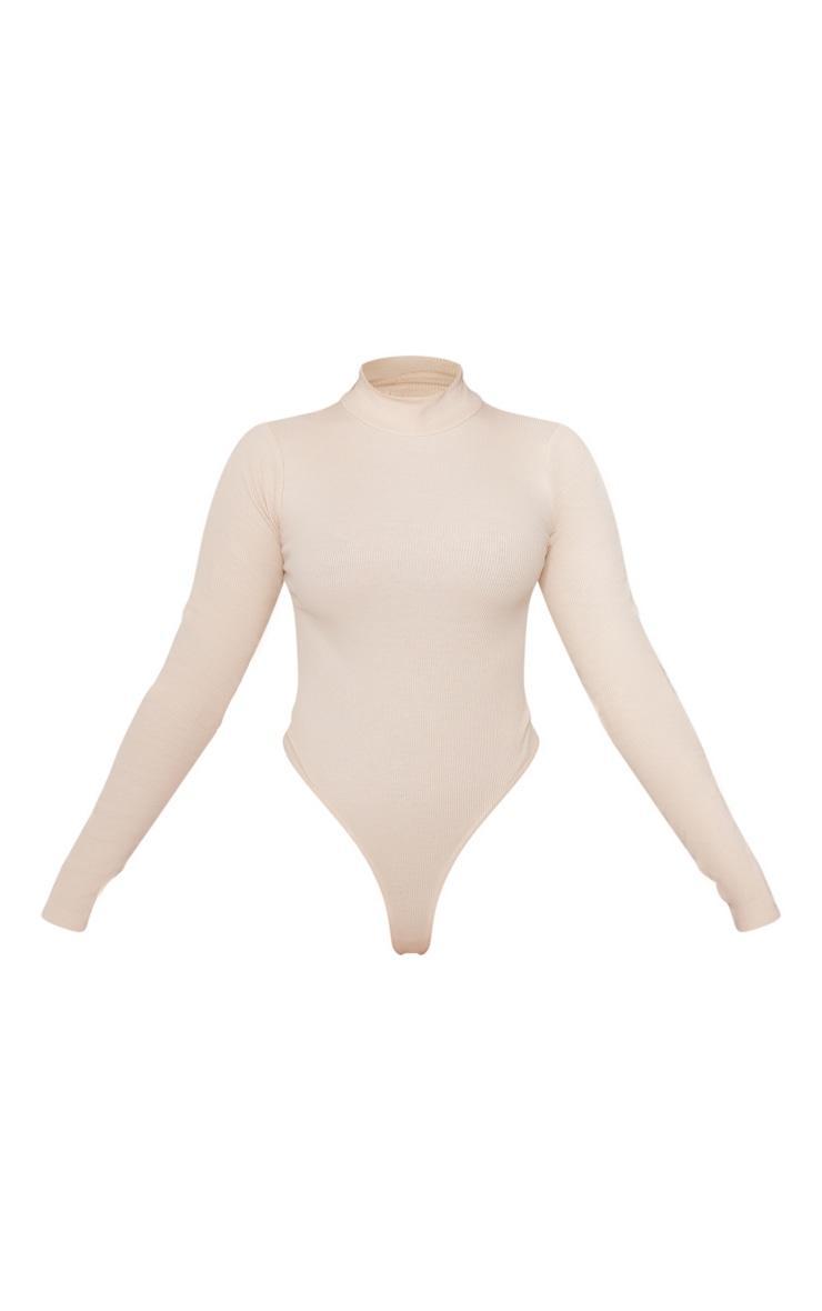 Stone Soft Rib Basic Ribbed High Neck Long Sleeve Bodysuit Product Image