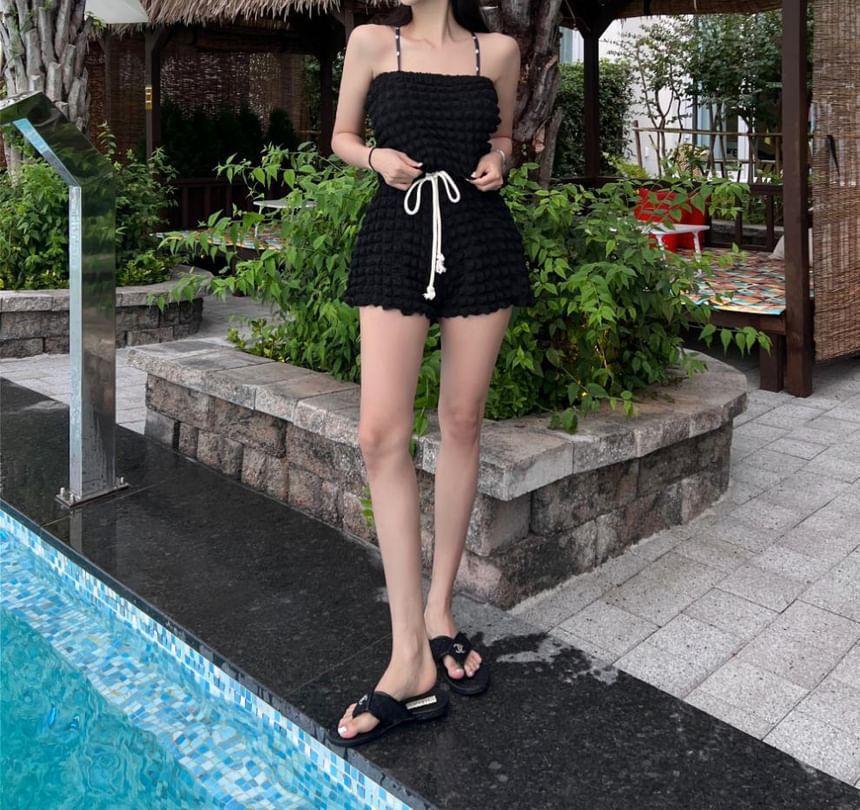 Strapless Plain Drawstring Waist Romper Product Image