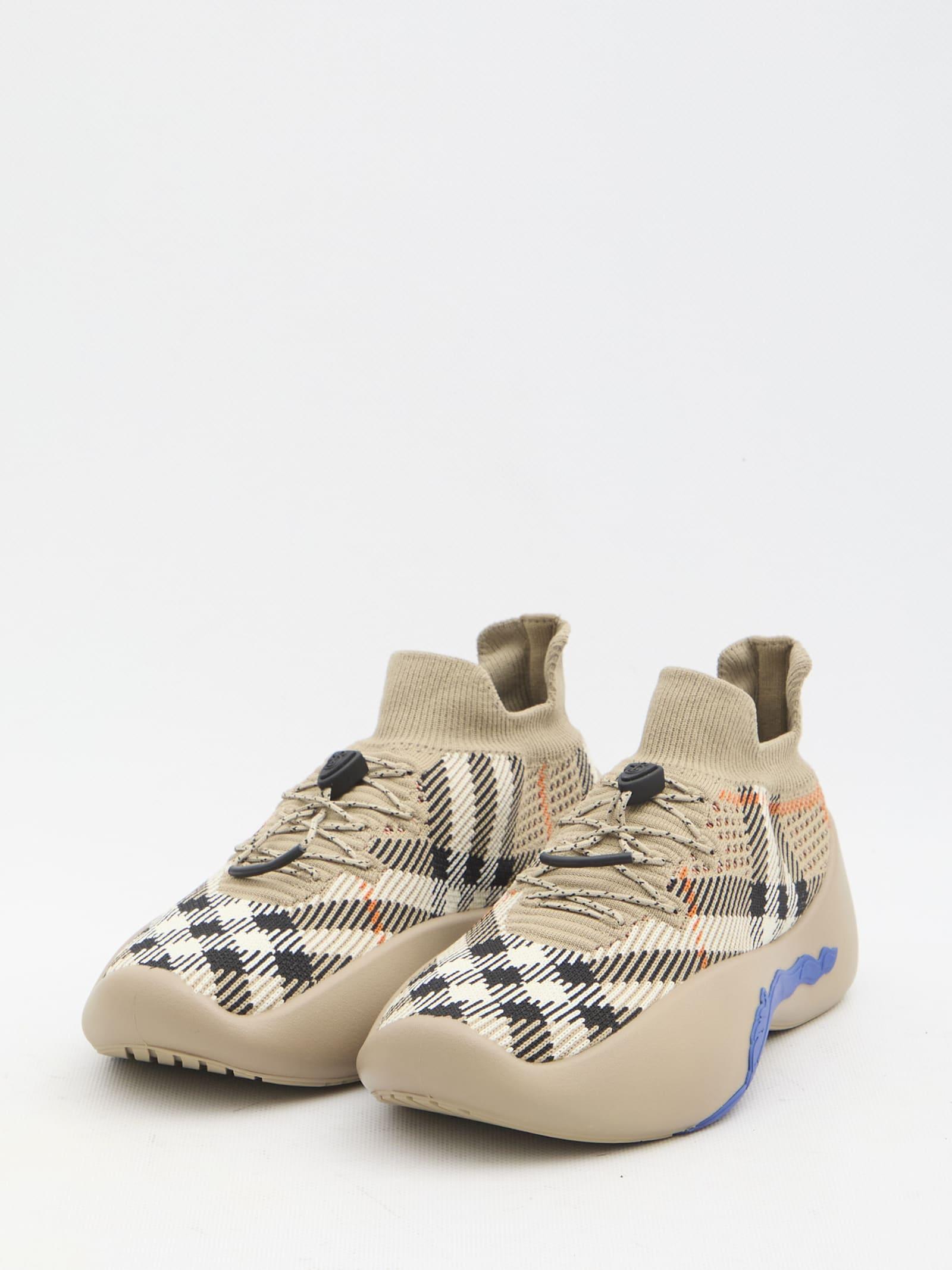 BURBERRY Check Knit Neptune Sneakers In Beige Product Image