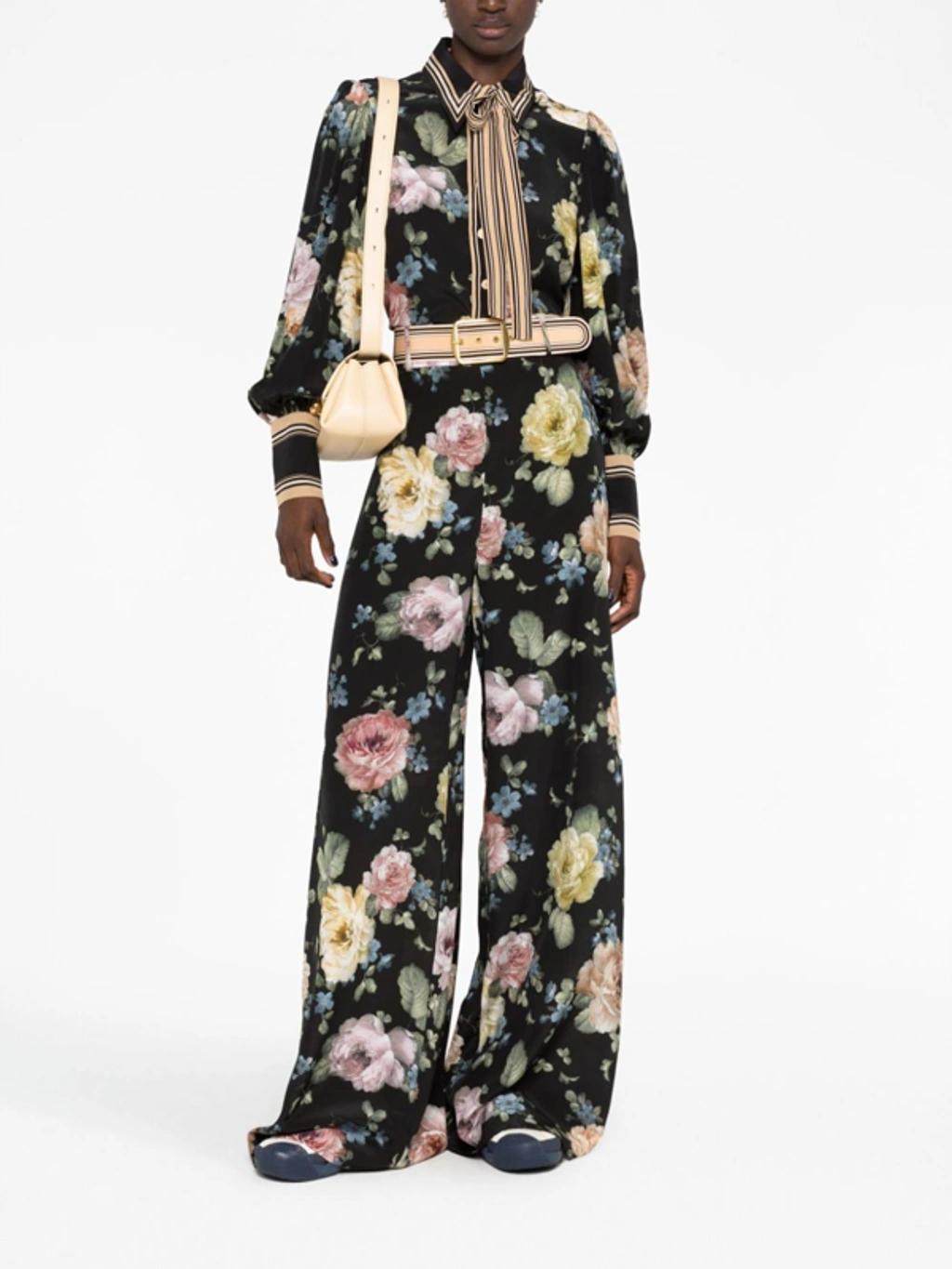 Floral Trousers In Black Product Image