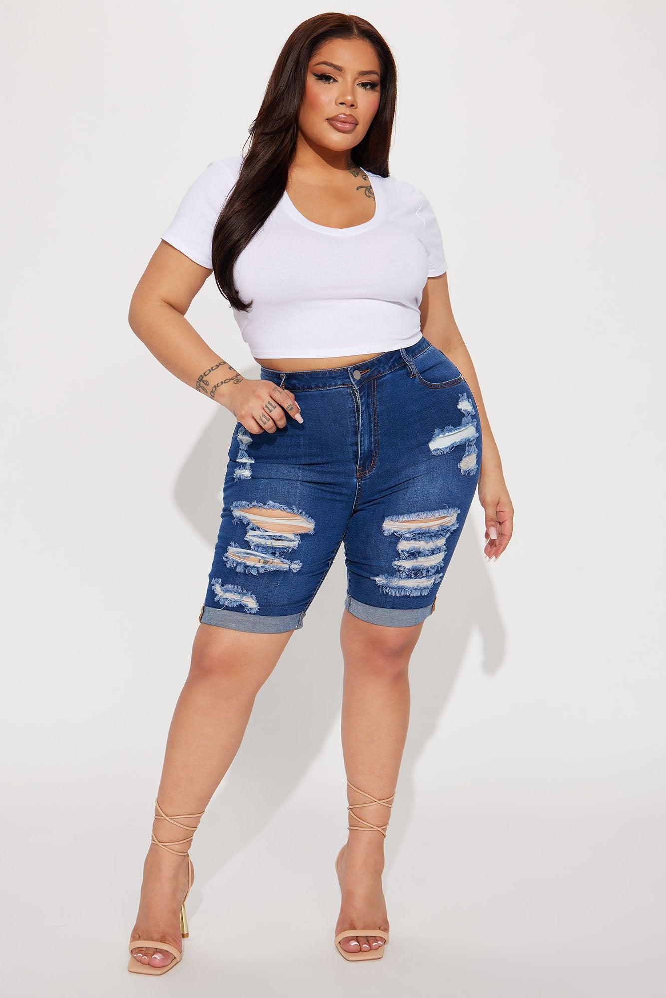 Acting Nice Stretch  Denim Bermuda Shorts - Dark Wash Product Image
