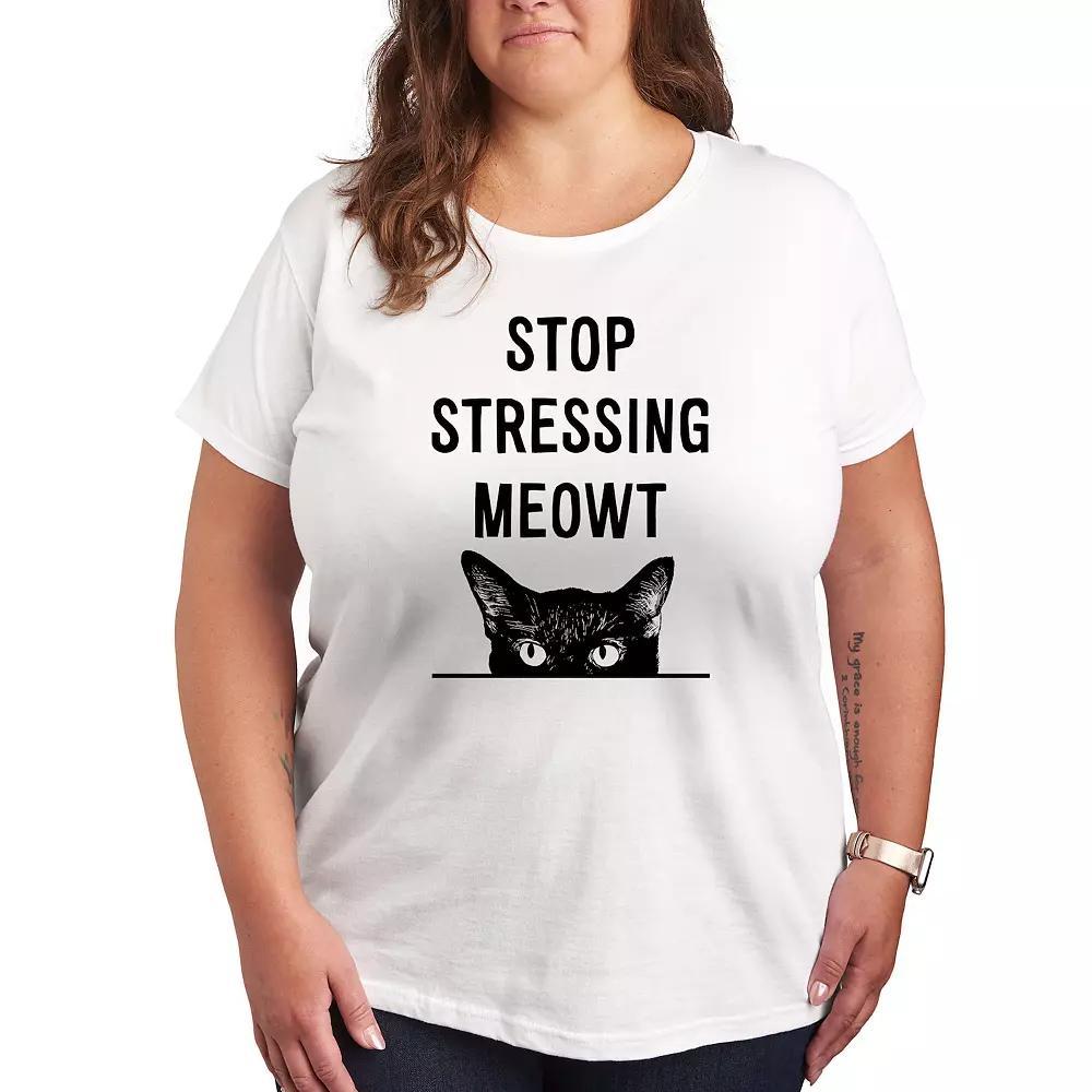 Plus Stop Stressing Meowt Graphic Tee, Women's, Size: 4XL, White Product Image