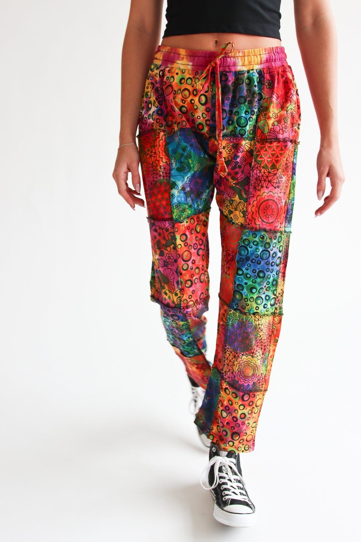 Tie Dye Mushroom Patchwork Pants Product Image