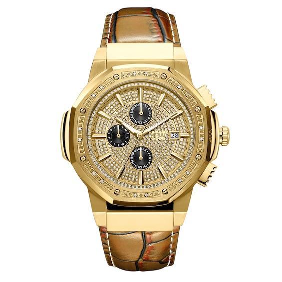 Men's JBW Saxon 1/6 CT. T.w. Diamond 18K Gold Plate Strap Watch with Gold-Tone Dial (Model: Jb-6101L-10D) Product Image