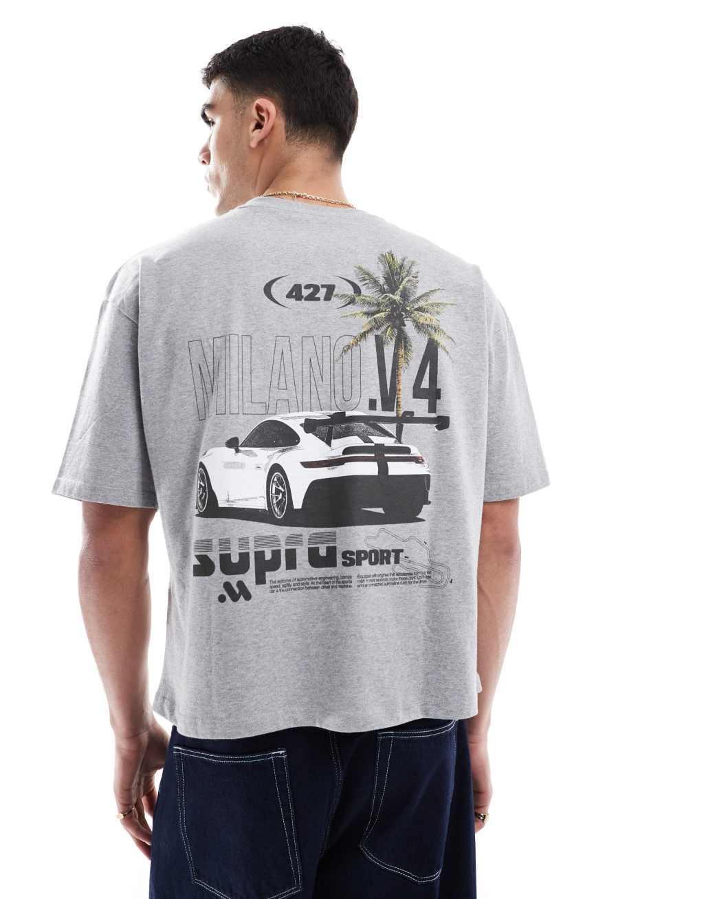 ASOS DESIGN boxy oversized t-shirt with car graphic in gray heather Product Image