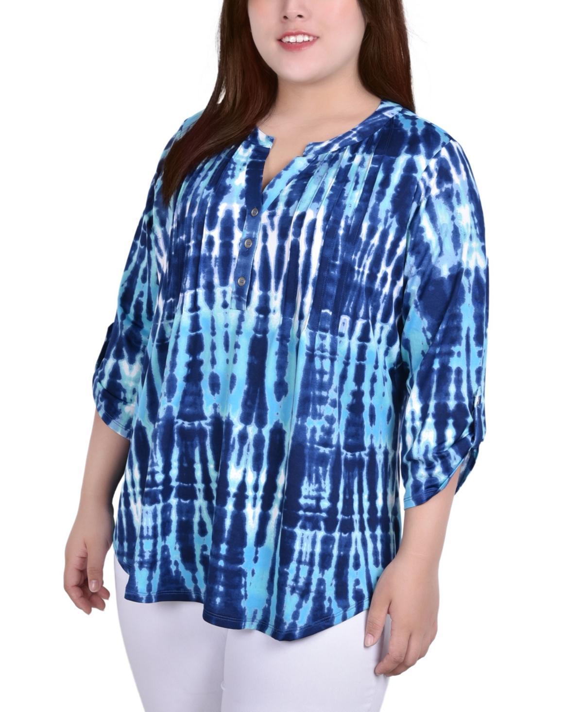 Ny Collection Plus Size Knit 3/4 Sleeve Roll Tab Top Product Image