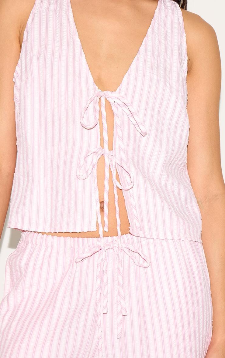 Pink Striped Sleeveless Tie Front Top Product Image
