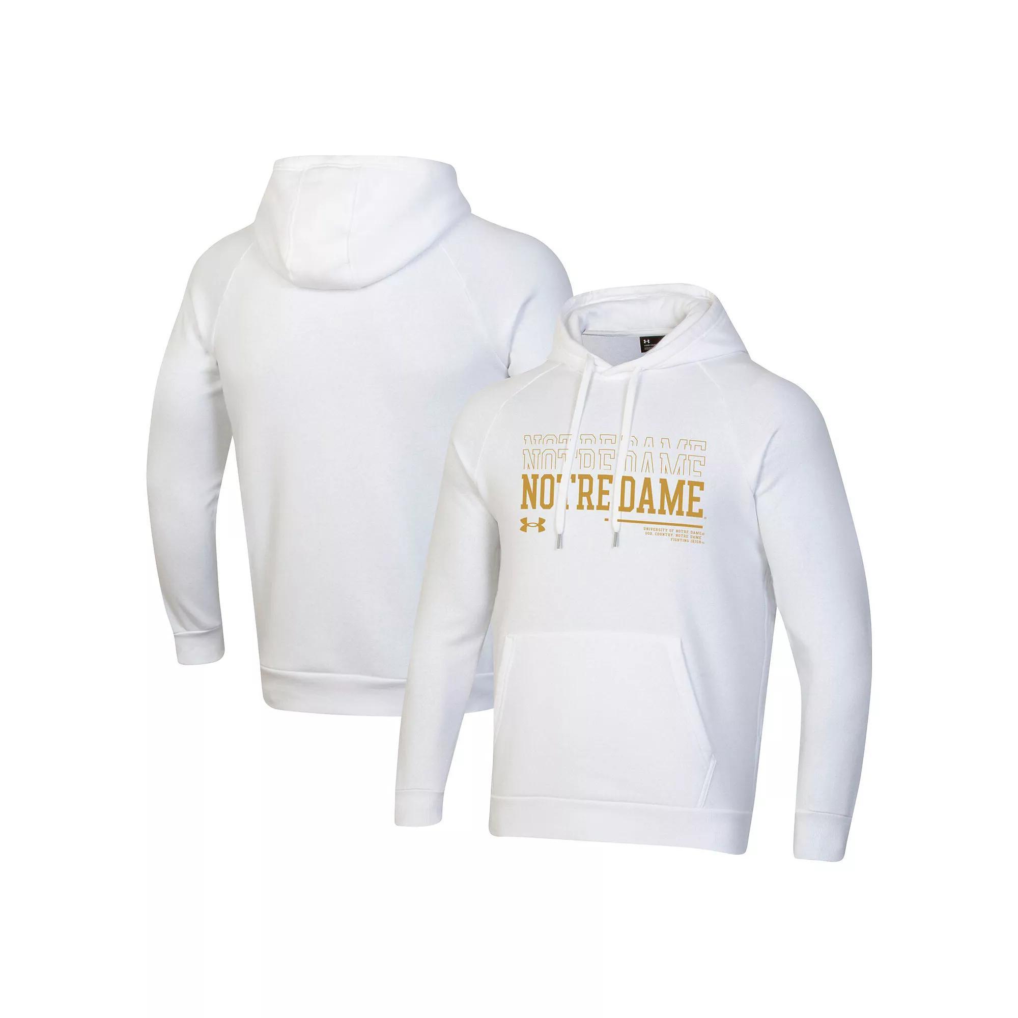Men's Under Armour White Notre Dame Fighting Irish 2024 Sideline Wordmark Rival Pullover Hoodie,  Product Image