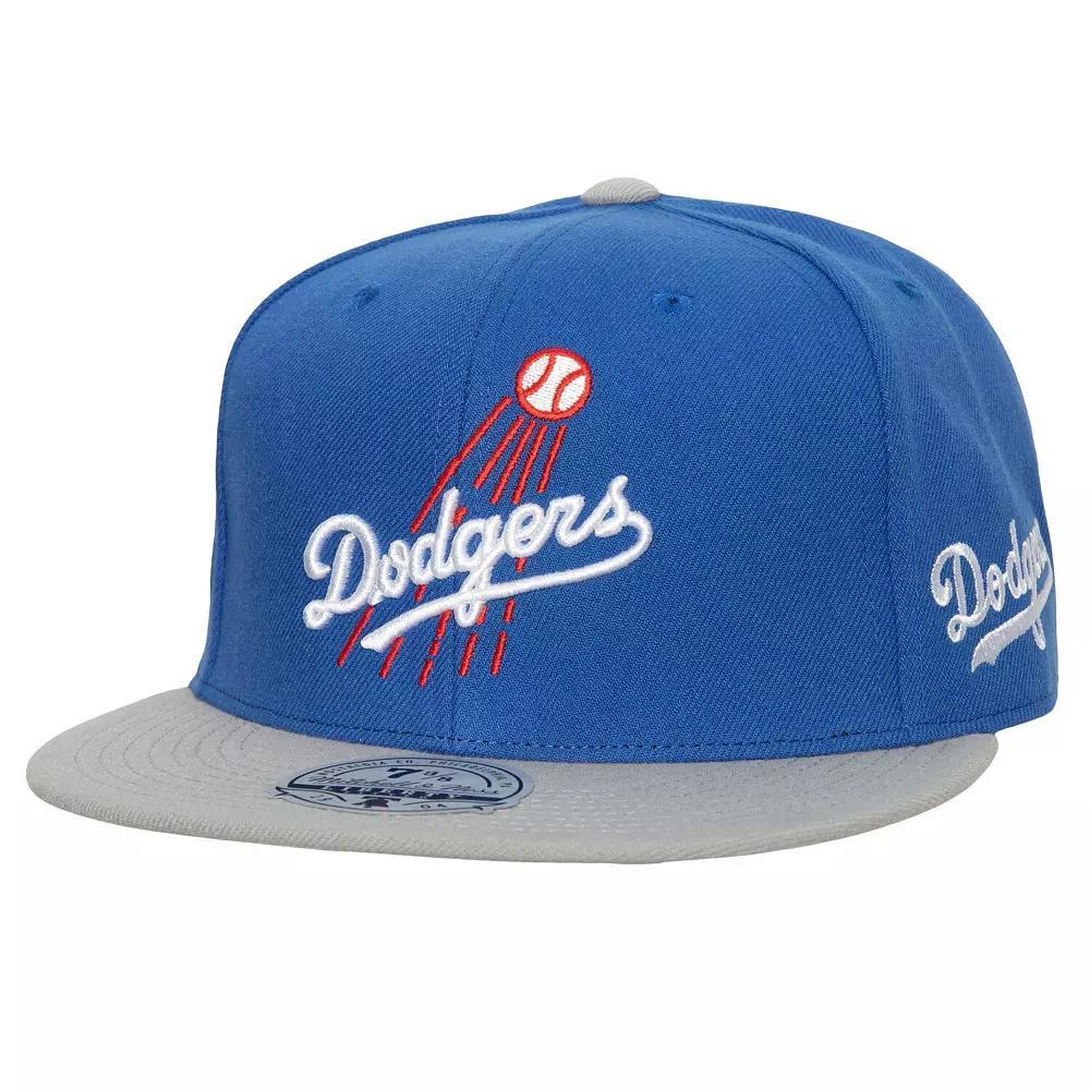 Men's Mitchell & Ness Royal/Gray Los Angeles Dodgers Bases Loaded Fitted Hat, Size: 6 7/8, Blue Product Image