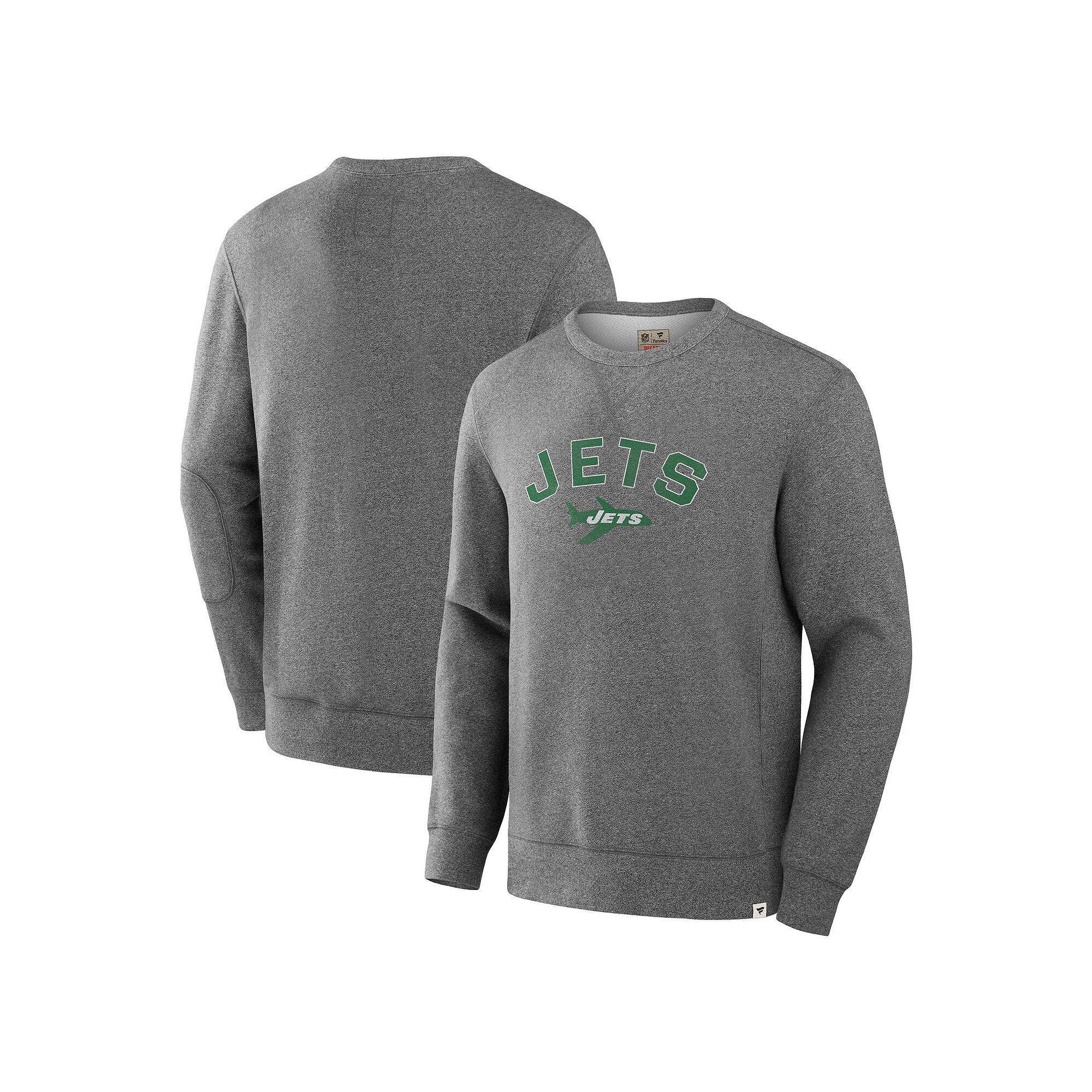 Men's Fanatics Heather Gray New York Jets Loop Terry Pullover Sweatshirt,  Product Image