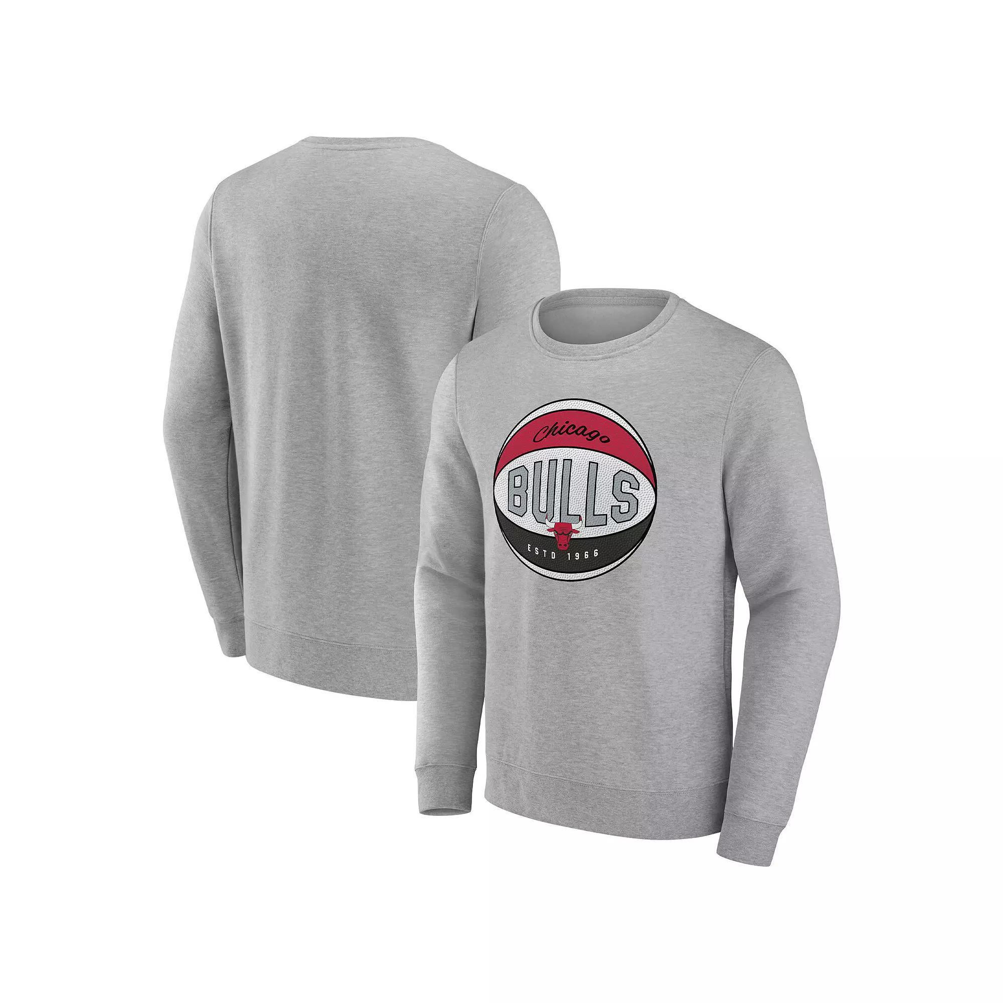 Men's Fanatics Branded Heathered Gray Chicago Bulls True Classics Vint Pullover Sweatshirt,  Product Image