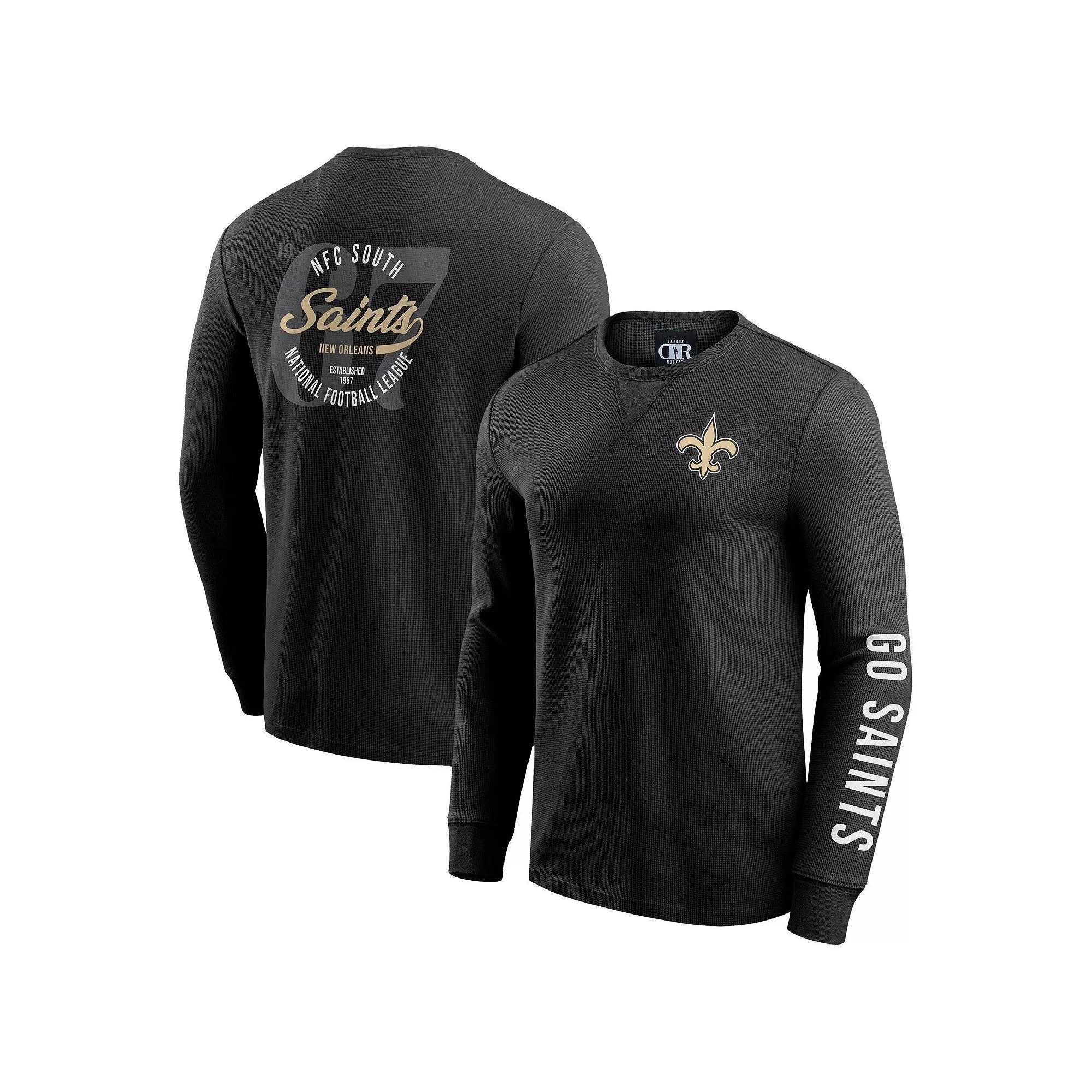 Men's Darius Rucker Collection by Fanatics Black New Orleans Saints Washed Waffle-Knit Long Sleeve T-Shirt,  Product Image
