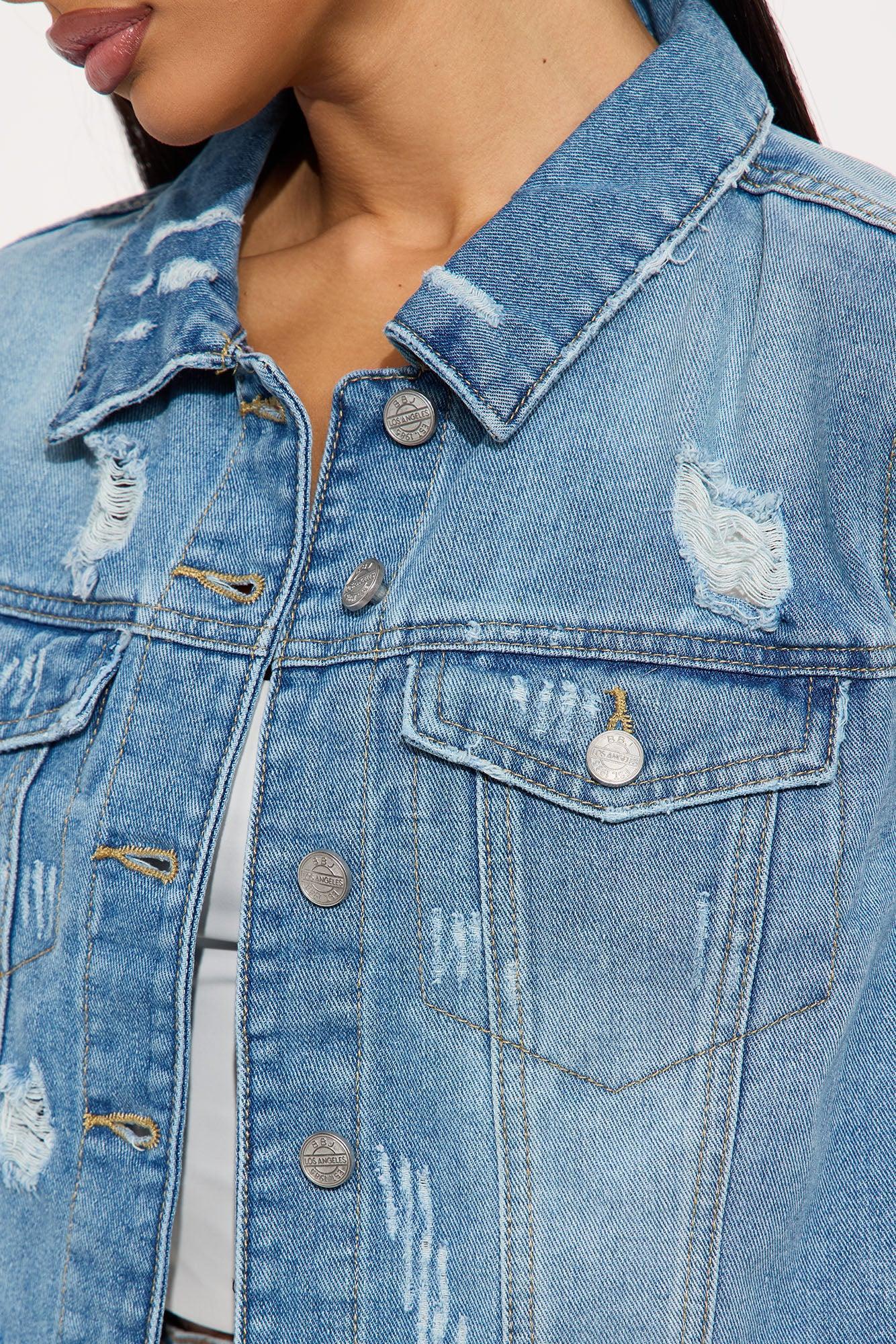 Daphne Distressed Denim Jacket - Light Wash Product Image