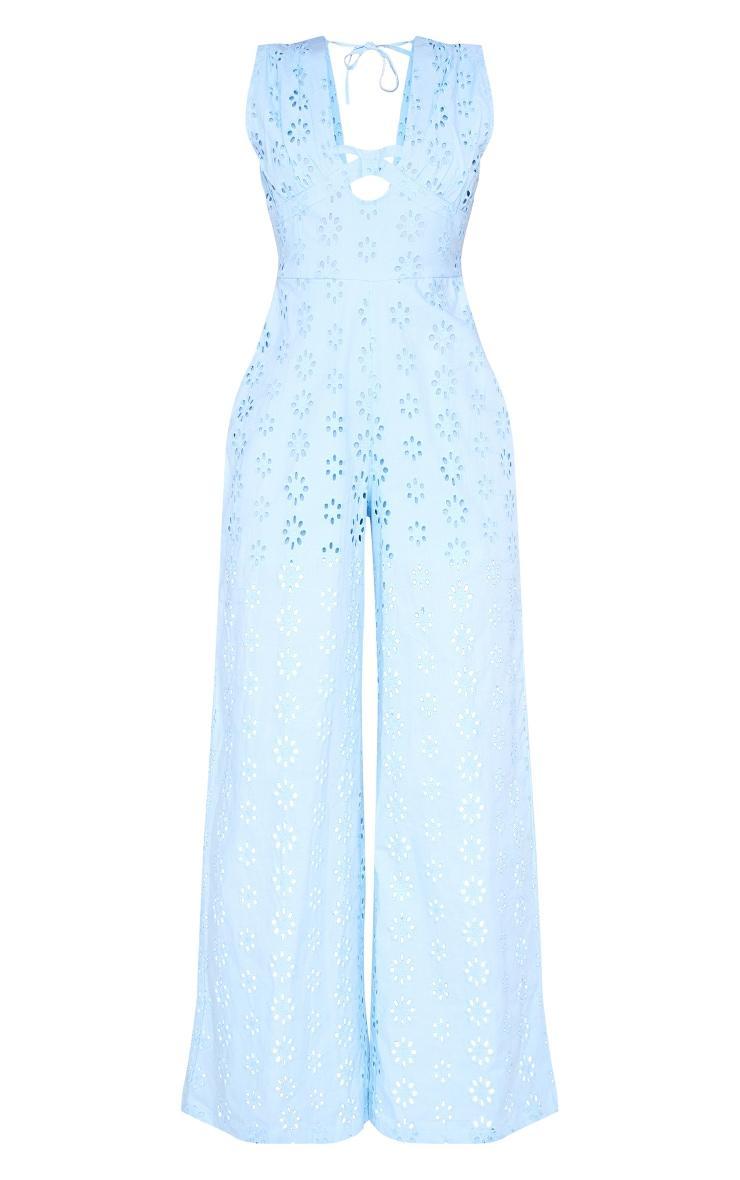 Blue Broderie Anglaise Tie Bust Sleeveless Jumpsuit Product Image