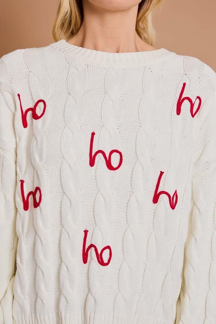 "Ho Ho Ho" Pullover Cable Sweater Product Image