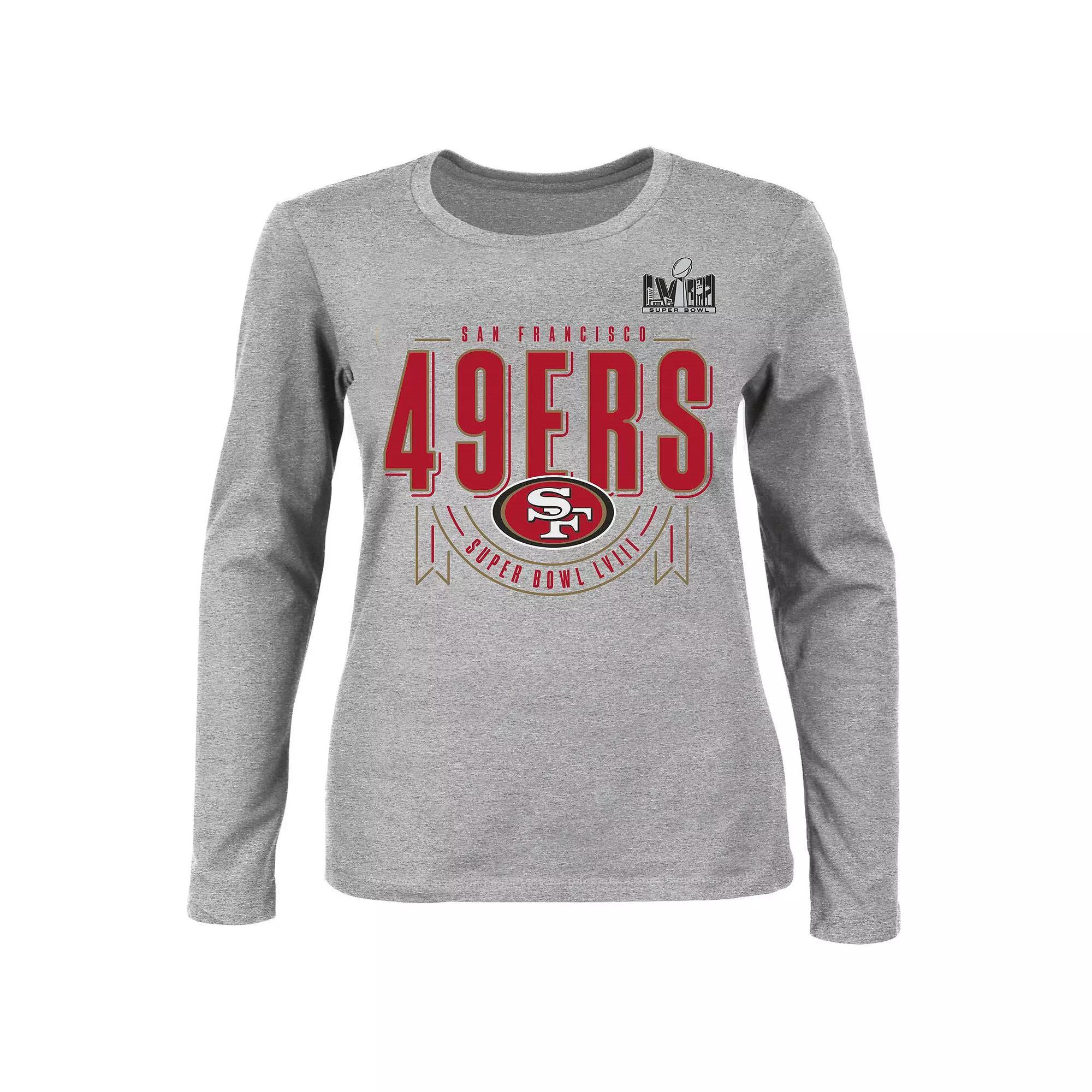 Women's Fanatics  Heather Gray San Francisco 49ers Super Bowl LVIII Plus Size Quick Pass Long Sleeve T-Shirt, Size: 4XL, Grey Product Image