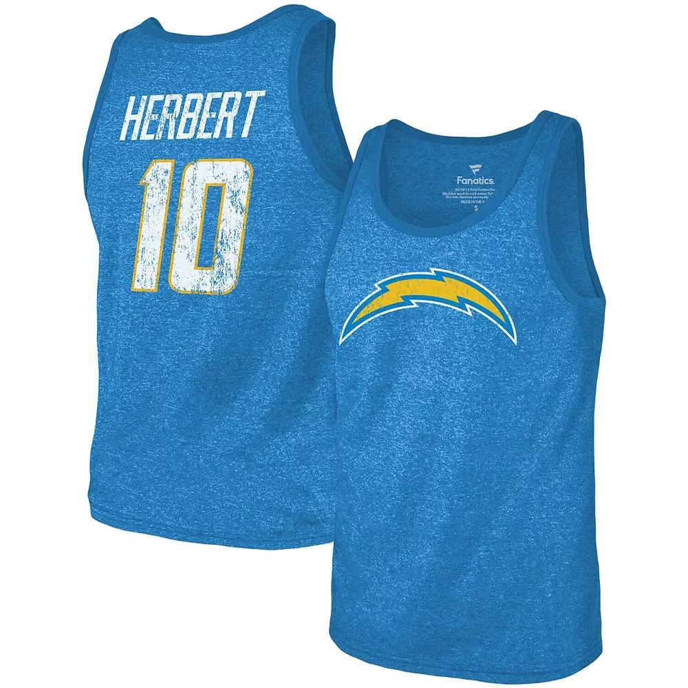 Men's Majestic Threads Justin Herbert Heathered Powder Blue Los Angeles Chargers Name & Number Tri-Blend Tank Top, Size: 2XL, Light Product Image
