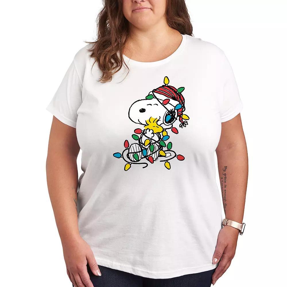 Plus Peanuts Christmas Lights Graphic Tee, Women's, Size: 1XL, White Product Image