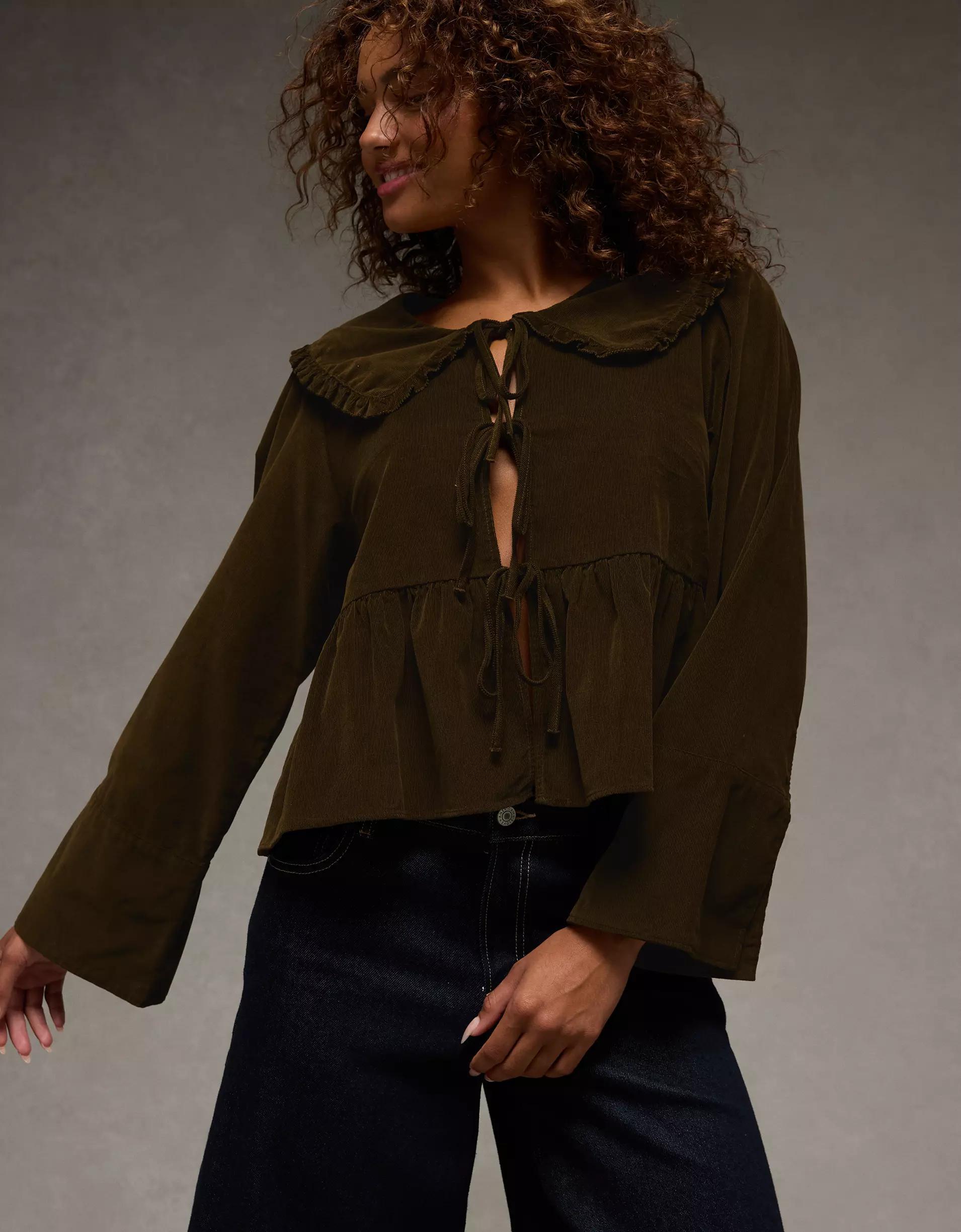 AE Long Sleeve Tie-Front Blouse Product Image