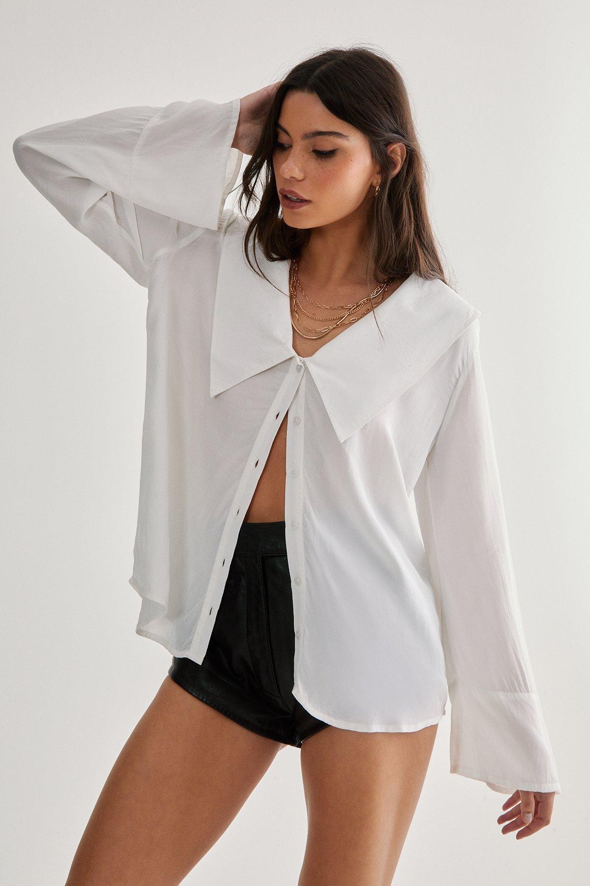 Oversized Collar Fluted Sleeve Shirt Product Image