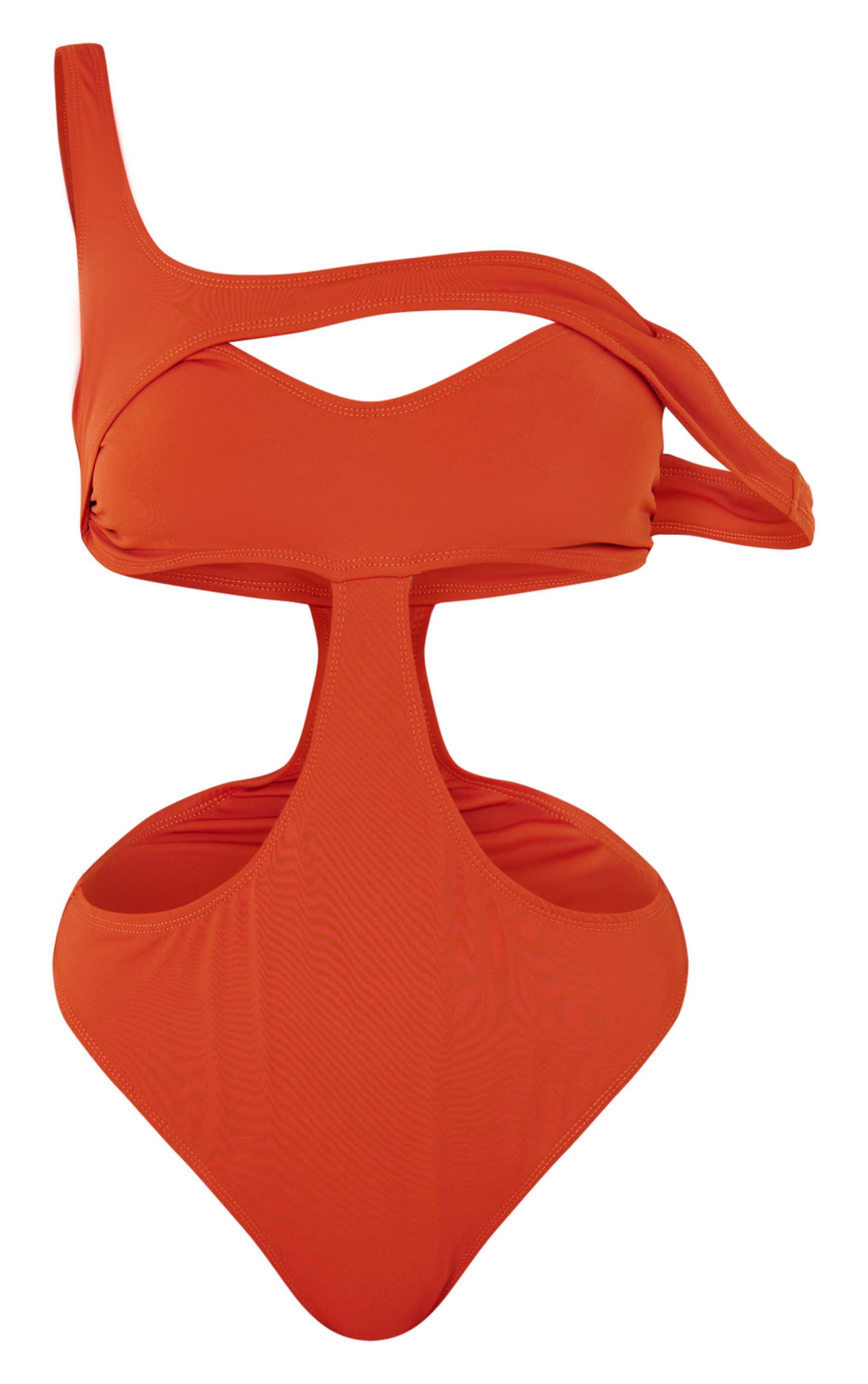 Rust Off The Shoulder Cut Out Swimsuit Product Image