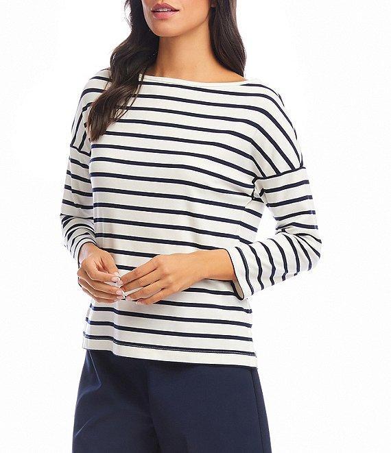 Karen Kane Stripe 3/4 Sleeve Boatneck Top Product Image