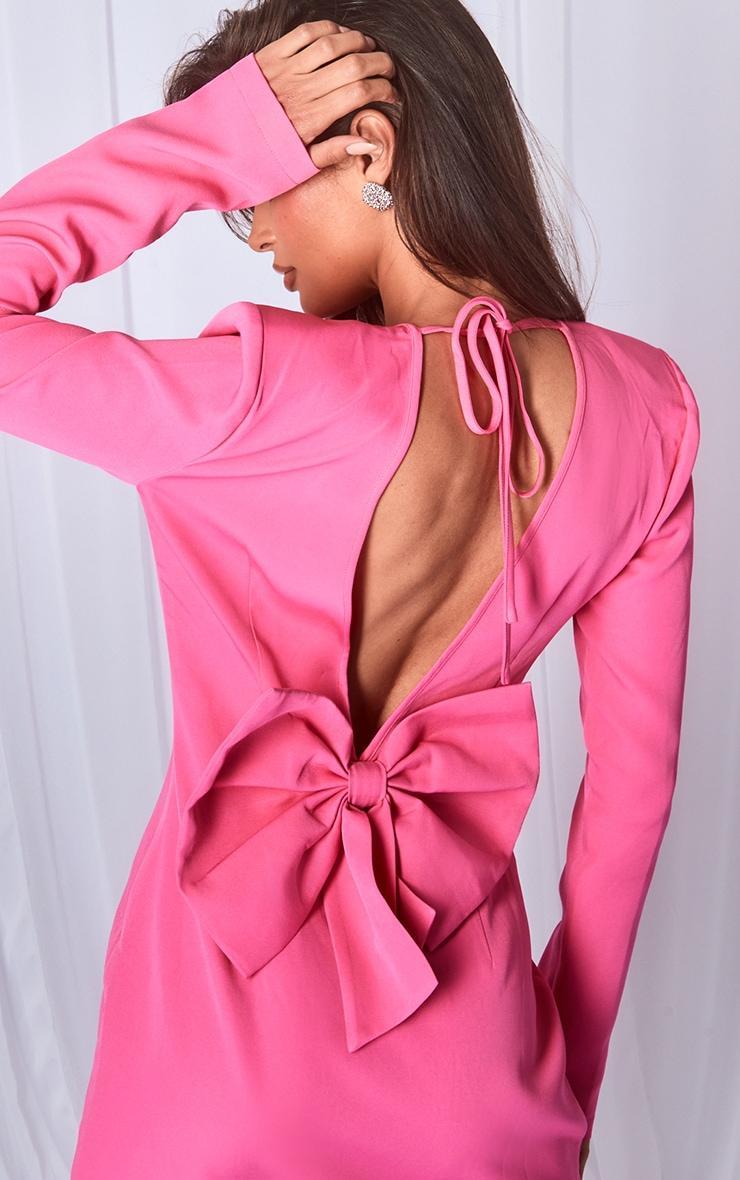 Bright Pink Woven Long Sleeve Bow Detail Blazer Dress Product Image