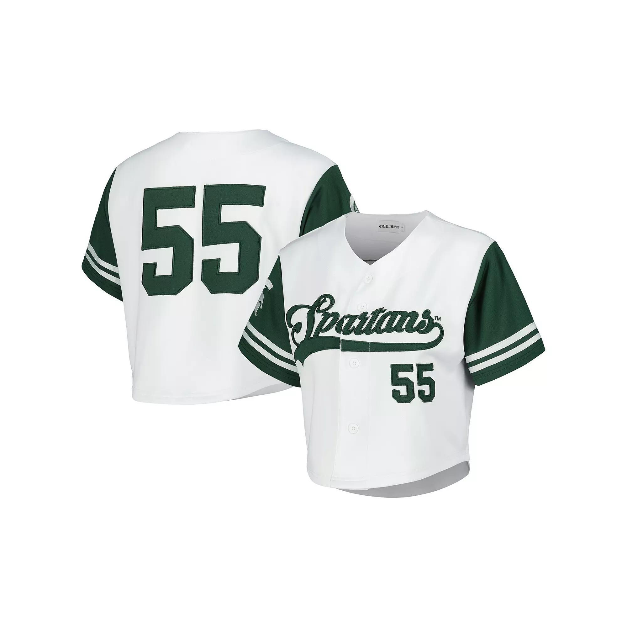 Women's Established & Co. White Michigan State Spartans Baseball Jersey Cropped T-Shirt,  Product Image