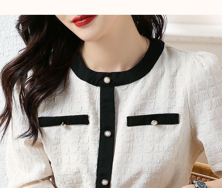 Crew Neck Contrast Trim Blouse Product Image