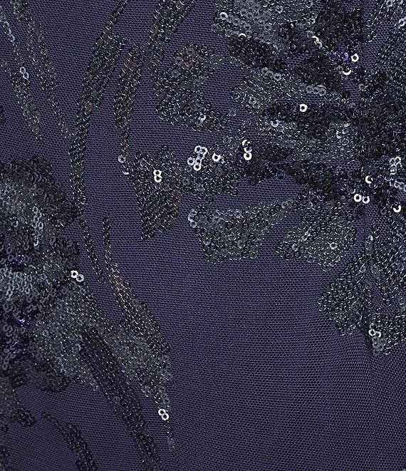 R & M Richards Petite Size Embroidered Sequin Power Mesh Floral Print Dress Product Image