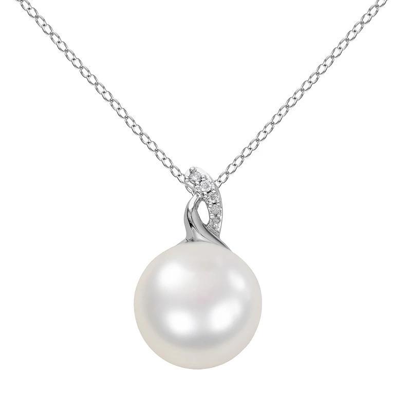 Stella Grace Sterling Silver Freshwater Cultured Pearl and Diamond Accent Pendant, Womens White Product Image